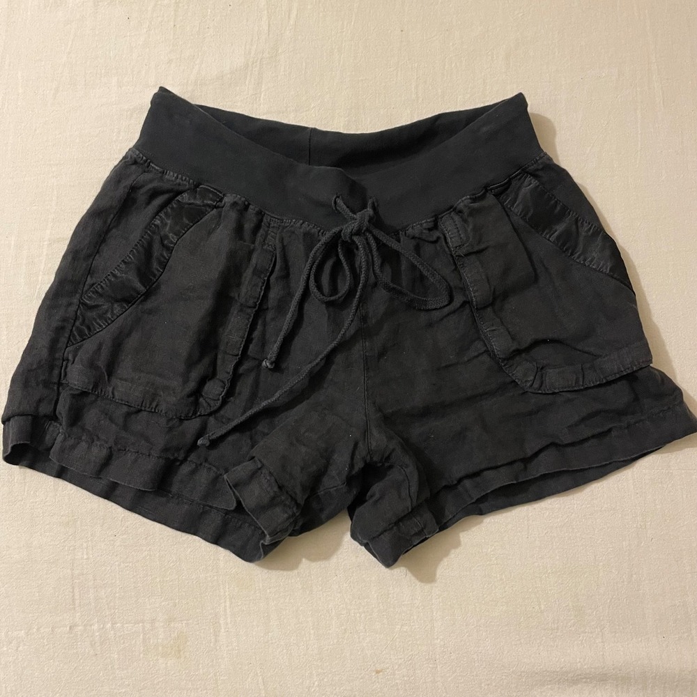 Hard Tail Forever Womens Small Black Shorts Drawstring Waist Linen Made in USA‎